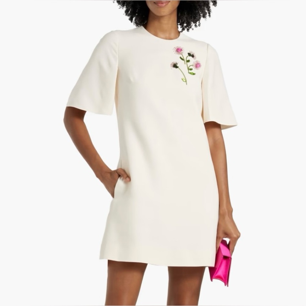 VALENTINO GARAVANI  wool and silk-blend mini-dress, ivory Size 40 , 34 in.